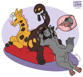anal anthro anus barely_visible_genitalia barely_visible_vulva blush collar duo female feral genitals heart_symbol hooves internal interspecies leash leash_pull male male/female male_rimming_female muzzle_in_anus oral pillow pokephilia puffy_anus rimming sex snout_fuck sploot tail tail_anus tail_fetish tail_motion tail_mouth tail_play tailwag tongue tongue_out unusual_anatomy unusual_tail vulva conditional_dnp lustylamb nintendo pokemon canid canine canis generation_2_pokemon girafarig giraffid mammal pokemon_(species) wolf
