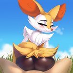 1:1 absurd_res ambiguous_penetration anthro anthro_penetrated artist_logo big_butt blowing_steam blue_sky blush bodily_fluids body_blush braixen bubble_butt butt butt_blush butt_squish canid canine cheek_tuft cloud depth_of_field duo eyelashes facial_tuft female female_on_human female_on_top female_penetrated first_person_view fleshtones23 fluffy fluffy_tail fur generation_6_pokemon glistening glistening_butt grass half-closed_eyes hi_res human human_on_anthro human_penetrating human_penetrating_anthro interspecies logo looking_at_another looking_at_partner looking_at_viewer looking_back male male/female male_penetrating male_penetrating_female male_pov mammal musk musk_clouds narrowed_eyes navel nintendo nude on_bottom on_top outside penetration pink_body pink_skin plant pokemon pokemon_(species) pokephilia red_eyes reverse_cowgirl_position seductive sex sitting sky smile spread_legs spreading squish steamy_breath steamy_butt sweat sweaty_butt tail tuft white_body white_fur yellow_body yellow_fur