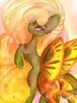 2017 accessory bent_legs bow_ribbon brown_body brown_eyebrows brown_fur brown_hooves brown_tail colored digital_drawing_(artwork) digital_media_(artwork) earth_pony equid equine eyebrows eyelashes fan_character female female_feral feral flower fur furgonomics half-closed_eyes hasbro hi_res hooves horse light lighting long_mane looking_at_viewer looking_back mammal mane my_little_pony narrowed_eyes on_hind_legs orange_mane pink_background pink_flower plant pony purple_eyes quadruped rakkyoarts ribbons shaded signature simple_background smile smiling_at_viewer solo sparkles striped_body striped_fur stripes tail tail_accessory tail_bow tail_ribbon tan_stripes unguligrade