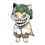 anthro armor bottomwear clothing evil_grin headgear helmet huge_mouth humor male shorts smile solo teeth young sd_soja cyberconnect2 fuga:_melodies_of_steel little_tail_bronx hack_montblanc canid canine canis domestic_dog mammal