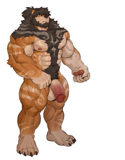 5_fingers anthro arm_markings armpit_hair ball_tuft balls bangs barazoku beard big_penis black_body black_fur black_hair body_hair brown_body brown_fur chest_hair chest_markings chest_tuft claws deltoids facial_hair finger_claws fingers fist fur genitals hair hair_over_eye hairy_balls happy_trail humanoid_genitalia humanoid_penis leg_markings male markings multicolored_body multicolored_fur muscular muscular_anthro muscular_male nude one_eye_obstructed pawpads penis pubes shoulder_markings solo swirl_pattern tan_body tan_fur toe_claws triceps tuft vein veiny_muscles imato axazu_(suzushinako) bear mammal ursine 2022 absurd_res hi_res