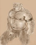 anthro balls bear biceps clothed clothing erection genitals holding_penis humanoid_genitalia humanoid_penis looking_at_viewer male mammal muscular navel nipples overweight overweight_male pecs penis smile solo topless trashcanchampion