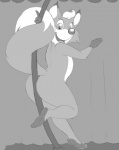 anthro butt canid canine dancing elm_chanted_forest female fifi_fox fox mammal monochrome pole pole_dancing solo tail unknown_artist