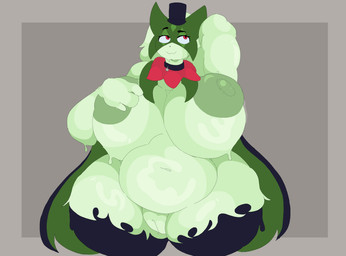 anthro areola big_breasts breasts butt female female_anthro fur genitals green_areola green_body green_fur green_nipples makeup mascara nipples solo thick_thighs vulva emobunny nintendo pokemon domestic_cat felid feline felis generation_9_pokemon mammal meowscarada pokemon_(species) absurd_res hi_res