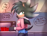 anthro bottomwear butt clothing denim denim_bottomwear denim_clothing dialogue dolphin_shorts femboy furgonomics green_eyes hotpants jeans looking_at_viewer looking_back male pants shorts solo tail tail_clothing text krazyelf sega sonic_the_hedgehog_(series) cody_hedgie fan_character eulipotyphlan hedgehog mammal english_text hi_res