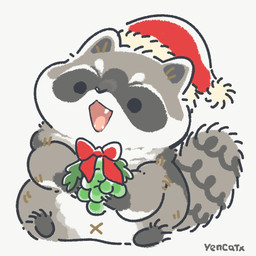 black_eyes black_nose chibi christmas_clothing christmas_headwear clothing dot_eyes feral grey_body hat headgear headwear holidays navel santa_hat simple_background simple_eyes sitting solo white_background x_navel yencatx christmas mammal procyonid raccoon 1:1 2021