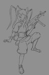 anthro female gun hair ranged_weapon solo ump-45 weapon wraps futuretankcrc canid canine fox mammal monochrome sketch