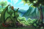 4_fingers 4_toes anthro biped day detailed_background digitigrade featureless_crotch feet female fingers horn membrane_(anatomy) membranous_wings nude outside plant sitting sky smile solo tail toes tree wings yellow_eyes neotheta mythology arimah dragon mythological_creature mythological_scalie scalie absurd_res hi_res