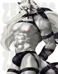 2022 abs absurd_res anthro belt biceps big_tail black_bottomwear black_clothing bottomwear bulge butler canid canine canis clothed clothing detailed_bulge fur hair handwear harness hi_res ig ig1119 jockstrap male mammal mihoyo muscular muscular_anthro muscular_male neck_tuft nipples pecs red_eyes solo suspenders tail topless topless_anthro topless_male tuft underwear von_lycaon white_body white_fur white_hair wolf zenless_zone_zero