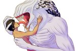 black_body black_hair claws duo extreme_french_kiss eyeless female flat_chested french_kissing hair hug human_on_humanoid interspecies kissing larger_female long_fingers long_tongue male male/female monster_on_human not_furry nude pseudo_hair ribs sharp_teeth simple_background size_difference skeletal smaller_human smaller_male teeth tentacle_hair tentacles teratophilia tongue tongue_down_throat white_background white_body peregr1ne jujutsu_kaisen orimoto_rika yuta_okkotsu demon human humanoid mammal monster hi_res