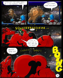 anthro big_breasts big_muscles body_size_growth breasts extreme_size_difference female giga group growth_lines huge_breasts huge_muscles macro male muscular muscular_female muscular_male onomatopoeia size_difference size_transformation sound_effects space speech_bubble text transformation dnapalmhead redsaber third-party_edit mythology avian bird dragon kangaroo macropod mammal marsupial mythological_creature mythological_scalie scalie comic english_text