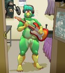 2022 absurd_res anthro avian balls beak bedding bedroom belly belly_overhang bird blanket blue_hair blush bodily_fluids casual_nudity colored denlusty electric_guitar electronics embarrassed feathers feet fender_jaguar fender_musical_instruments_corporation flaccid foreskin genitals green_body green_feathers guitar hair headphones hi_res humanoid_genitalia humanoid_penis inside john_lennon male microphone multicolored_body multicolored_feathers musical_instrument nude open_door parrot patrigue paul_mccartney penis pixies_(band) plucked_string_instrument purple_blanket ringo_starr rubber_soul signature slightly_chubby slightly_chubby_male solo story story_at_source story_in_description string_instrument surprise sweat talons the_beatles toes watermark