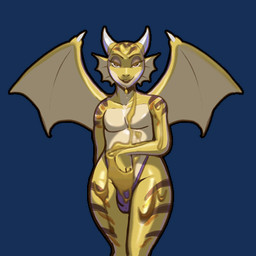 anthro back_wings bedroom_eyes bikini_thong brown_body brown_scales clothing curved_horn facial_fin femboy food food_on_body half-closed_eyes honey_(food) horn inviting male membrane_(anatomy) membranous_wings narrowed_eyes scales seductive smile smirk smug smug_face solo striped_body striped_scales stripes swimwear tan_body tan_membrane tan_scales wings yellow_body yellow_scales bleats mythology goldy_(golden.dragon) dragon mythological_creature mythological_scalie scalie 1:1 animated low_res
