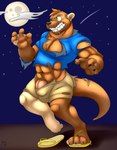 4_fingers 5_toes abs anthro biceps blonde_hair blue_eyes bodily_fluids bottomwear brown_body brown_claws brown_fur brown_nose bulge cheek_tuft chest_tuft chin_tuft claws clenched_teeth clothing cloud comet curled_fingers curling_toes detailed_bulge drooling erection_in_pants facial_tuft feet finger_claws fingers flip_flops footwear full_moon fur fur_growth genital_outline genitals growth hair hair_to_fur head_tuft heterochromia human_to_anthro humanoid_feet humanoid_genitalia humanoid_penis light looking_at_own_hand male membrane_(anatomy) mid_transformation moon moonlight muscular muscular_anthro muscular_male night on_one_leg outside paws pecs penis pink_penis plantigrade raised_foot raised_leg saliva sandals sharp_teeth shirt shoes shorts sky solo species_transformation standing star starry_sky t-shirt tail tail_growth tailsplosion teeth thick_penis thick_tail tight_clothing toe_claws toes topwear torn_bottomwear torn_clothing torn_shirt torn_shoes torn_shorts torn_t-shirt torn_topwear transformation tuft webbed_hands whisker_spots whiskers yellow_eyes xids human mammal mustelid otter werecreature weremustelid wereotter 2024 artist_name hi_res shaded signature soft_shading