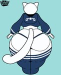 anthro big_butt biped black_eyes blue_clothing butt clothed clothing crop_top eyebrows femboy fur hair huge_butt hyper hyper_butt legwear long_tail looking_at_viewer male male_anthro overweight overweight_anthro reflective_body shirt simple_background smile solo t-pose tail text thick_thighs thigh_highs topwear white_body white_ears white_eyes white_fur white_hair white_skin wide_hips jaeblorocks jaeblo_(jaeblorocks) domestic_cat felid feline felis mammal 2025 artist_name digital_drawing_(artwork) digital_media_(artwork) english_text model_sheet shaded sketch