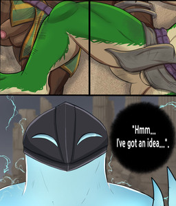 anthro armor balls clothed clothing duo fur genitals headgear helmet male male/male muscular muscular_anthro muscular_male penis smile text reneksus league_of_legends riot_games tencent nasus_(lol) renekton xerath_(lol) anubian_jackal canid canine canis crocodile crocodilian elemental_creature energy_being humanoid jackal mammal reptile scalie absurd_res english_text hi_res
