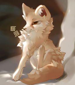 ambiguous_feral ambiguous_gender brown_eyes brown_inner_ear feral fluffy fur grey_nose inner_ear_fluff paws sitting snout solo tail tan_body tan_fur text tuft white_body white_fur white_inner_ear_fluff serafaithh canid canine fennec_fox fox mammal true_fox artist_name colored digital_drawing_(artwork) digital_media_(artwork) english_text hi_res shaded