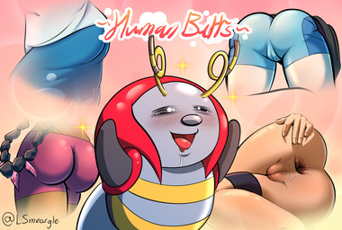 ambiguous_gender anus big_butt bodily_fluids bottomwear butt clothing crystal drooling female feral genitals gym_leader legwear nude open_mouth rock saliva shirt shorts simple_background skirt smile solo spread_anus spreading text tight_clothing topwear vulva wings smeargle20 nintendo pokemon clair_(pokemon) lana's_mother olivia_(pokemon) skyla_(pokemon) arthropod generation_3_pokemon human insect mammal pokemon_(species) volbeat digital_media_(artwork) english_text hi_res