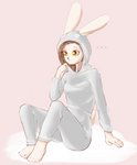 anthro breasts brown_hair clothed clothing ellipsis feet female fingers hair orange_eyes solo toes alasou alissa_(alasou) lagomorph leporid mammal rabbit 2020 digital_media_(artwork) hi_res