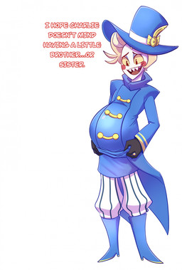 blonde_hair boots clothing dialogue footwear gold_ring hair hat headgear headwear humanoid_hands looking_down looking_down_at_self male pregnant pregnant_humanoid pregnant_male sharp_teeth shoes smile solo standing talking_to_self teeth text white_body yellow_sclera jest56 hazbin_hotel hellaverse lucifer_(hazbin_hotel) humanoid 2025 digital_drawing_(artwork) digital_media_(artwork) english_description english_text hi_res