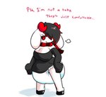abdl alternative_fashion anthro big_breasts big_diaper black_bottomwear black_clothing black_hair black_skirt black_sweater black_topwear bottomwear breasts clean_diaper cleavage clothed clothing dialogue diaper female floppy_ears goth grumpy hair hair_over_eye hand_on_hip highlights_(coloring) hooves horn oversized_clothing oversized_sweater oversized_topwear pouting pupils red_highlights red_horn red_scarf red_sclera scarf showing_diaper skirt solo sweater text topwear wearing_diaper white_diaper maeesthetic ruby_(listeningwisps) bovid caprine caprine_demon demon goat goat_demon mammal black_and_red english_text hi_res trans_(lore) trans_woman_(lore)