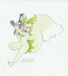 anthro anthrofied empty_eyes featureless_chest featureless_crotch female forehead_gem gem green_body gun happy holding_gun holding_object holding_ranged_weapon holding_weapon leaf leaf_ears nude open_mouth ranged_weapon red_eyes running simple_background solo submachine_gun weapon white_background foxydraws palworld pocketpair lifmunk pal_(species) absurd_res hi_res traditional_media_(artwork)