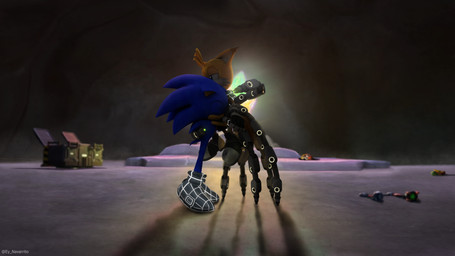 anthro biped blue_body blue_fur duo fur hug male male/male standing text navarrito netflix sega sonic_prime sonic_the_hedgehog_(series) miles_prower sonic_the_hedgehog tails_nine canid canine eulipotyphlan fox hedgehog mammal 2023 3d_(artwork) artist_name blender_(artwork) digital_media_(artwork) hi_res