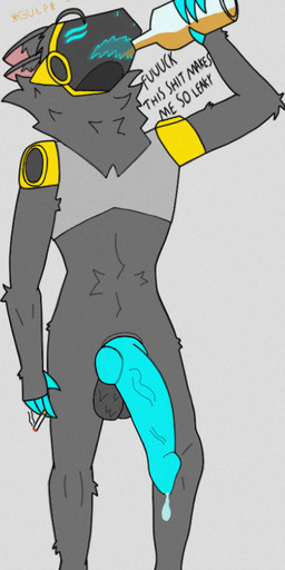 anthro balls big_penis bodily_fluids cigarette drinking genital_fluids genitals half-erect knot knotted_penis leaking_precum machine male penis precum scotch_whiskey smoking smoking_cigarette solo sweat sweaty_balls sweaty_genitalia d0ne protogen