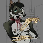 anthro blood bodily_fluids bone cigarette exposed_bone fur gore green_body green_fur impalement knife male mastectomy_scar scar solo wounded puppy_meats canid canine mammal 1:1 trans_(lore) trans_man_(lore)