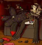 animal_dildo animal_sex_toy anthro areola barazoku big_muscles biped bodily_fluids bound canine_dildo chastity_cage chastity_device collar cum cum_in_mouth cum_inside cum_on_penis dildo dominant dominant_anthro dominant_male duo equine_dildo erection fellatio flat_chastity_cage furniture genital_fluids genitals hand_on_head hands_behind_back knot legs_tied male male/male metal_chastity_cage muscular muscular_anthro muscular_dom muscular_male muscular_sub muzzle_(object) muzzled nipple_piercing nipple_ring nipples nude_anthro nude_male on_sofa oral penile penis piercing ring_piercing scaled_penis sex sex_toy shock_collar sitting sitting_on_sofa sofa submissive submissive_anthro submissive_male eliasvol european_mythology mythology kurio_(eliasvol) soren_(kyrdyrre) canid canine canis dragon mammal mythological_creature mythological_scalie scalie western_dragon wolf absurd_res hi_res