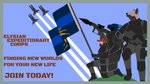 anthro border flag flag_(object) green_border group male poster poster_template recruitment recruitment_poster spacecraft text vehicle weapon manual_control_(artist) mythology canid canine canis dragon fox mammal mythological_creature mythological_scalie scalie wolf 16:9 hi_res widescreen