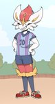 adolescent anthro bottomwear clothing male shorts soccer soccer_uniform solo sport sportswear uniform young kitsune2000 nintendo pokemon cinderace generation_8_pokemon pokemon_(species)