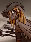 brown_body brown_fur calamity_(fallout_equestria) clothing cowboy_hat equid equine fallout_equestria fan_character feral fur gun hasbro hat headgear headwear hi_res horse male mammal mane my_little_pony mythological_creature mythological_equine mythology orange_mane pegasus pony ranged_weapon rifle solo weapon whitepone wings