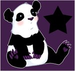 ambiguous_gender black_body black_fur blush claws ear_piercing feral fur heart_symbol paws piercing sitting solo white_body white_fur zeriara bear giant_panda hybrid mammal low_res