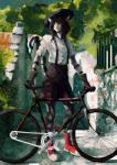 anthro bicycle biped black_body black_fur black_hair clothed clothing detailed_background female footwear fur gloves green_eyes hair handwear hat headgear headwear impressionism impressionist long_hair outside shoes solo stripes vehicle white_body white_fur sadroni jasmine_miller felid mammal pantherine 2018 digital_media_(artwork)