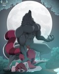 absurd_res anal anal_penetration anthro areola biceps big_butt black_areola black_nipples blue_eyes bodily_fluids butt canid canine canis claws cum cum_in_ass cum_inside cum_on_butt doggystyle duo from_behind_position full_moon genital_fluids genitals gloves_(marking) grey_body hair hi_res howl knot leg_markings male male/male male_penetrated male_penetrating male_penetrating_male mammal markings moon muscular muscular_anthro muscular_male mythological_canine mythological_creature mythology nipples nude open_mouth pecs penetration penis procyonid raccoon red_body red_hair sex socks_(marking) tongue tongue_out tzokatli were werecanid werecanine werewolf wolf