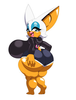 anthro bedroom_eyes big_breasts big_butt breasts butt female hand_on_butt huge_breasts huge_butt looking_at_viewer looking_back looking_back_at_viewer narrowed_eyes presenting presenting_hindquarters seductive solo thick_thighs conditional_dnp turboranger sega sonic_the_hedgehog_(series) rouge_the_bat bat mammal absurd_res hi_res