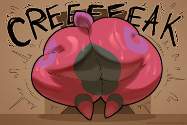 anthro anthrofied big_butt black_body bodily_fluids butt creaking huge_butt huge_thighs hyper hyper_butt multicolored_body onomatopoeia red_body sound_effects stuck stuck_in_door sweat sweaty_butt text thick_thighs savourysausages nintendo pokemon arthropod generation_5_pokemon generation_6_pokemon goodra pokemon_(species) scolipede 2025 3:2 hi_res