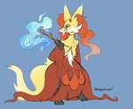 ambiguous_gender anthro blue_eyes eyewear fire fur glasses magic piercing red_body red_fur solo stick yellow_body yellow_fur sketchygarden nintendo pokemon canid canine delphox generation_6_pokemon mammal pokemon_(species) hi_res