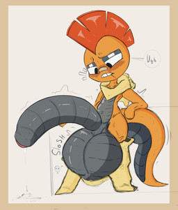 anthro balls big_balls big_penis bodily_fluids cock_vore cum cum_vore digestion genital_fluids genitals male penile penis solo vore badartist nintendo pokemon generation_5_pokemon lizard pokemon_(species) reptile scalie scrafty absurd_res hi_res