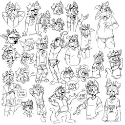 angry anthro antlers backwards_baseball_cap backwards_cap backwards_hat bandage baseball_cap boxer_briefs briefs bulge clothing collar dialogue eyewear female footwear gesture glasses group hand_gesture hat headgear headwear horn male open_mouth pointing sharp_teeth shirt simple_background socks spots t-shirt teeth teeth_showing text toeless_footwear toeless_socks tongue tongue_out topwear underwear white_background yawn tinydeerguy darwin_(tinydeerguy) gary_(tinydeerguy) matt_riskely riley_(tinydeerguy) sam_(tinydeerguy) bovid canid canine canis caprine deer domestic_dog goat mammal procyonid raccoon 1:1 english_text hi_res monochrome sketch