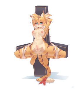 5_fingers 5_toes accessory anthro anus areola arm_markings bangs bdsm big_breasts big_vulva biped black_nose blonde_eyebrows blonde_hair blush blush_lines bodily_fluids bondage bound breasts brown_body brown_claws brown_ear_tips brown_fur brown_hair brown_markings brown_stripes butt butt_from_the_front cheek_tuft chest_tuft claws clitoris countershade_face countershade_fur countershade_hands countershade_neck countershade_torso countershading dipstick_ears dipstick_tail dripping ear_markings eyebrows eyelashes eyelashes_through_hair facial_tuft feet female female_anthro finger_claws fingerpads fingers flesh_fang front_view front_vulva fully_bound fur furgonomics genital_fluids genitals hair hair_between_eyes hands_behind_head hands_tied hip_markings humanoid_feet humanoid_genitalia humanoid_hands humanoid_vulva inner_ear_fluff leg_markings legs_tied long_eyelashes long_hair long_tail markings multicolored_body multicolored_ears multicolored_fur multicolored_hair navel nipples nude nude_anthro nude_female open_mouth pawpads pink_anus pink_areola pink_blush pink_clitoris pink_nipples pink_pawpads pink_vulva plantigrade presenting presenting_vulva pupils question_mark red_ribbon restraints ribbons shy simple_background solo spread_legs spreading striped_arms striped_body striped_ears striped_fur striped_hair striped_hips striped_legs striped_markings striped_tail stripes submissive submissive_anthro submissive_female tail tail_accessory tail_markings tail_ribbon tan_body tan_countershading tan_fur tan_inner_ear_fluff tan_markings tan_tail_tip tan_tuft teal_eyes toe_claws toes translucent translucent_hair tuft vaginal_fluid_drip vaginal_fluids vulva white_background white_hair white_hair_tips white_sclera yellow_body yellow_fur lalamedli cygames world_flipper mia_(world_flipper) felid mammal pantherine tiger absurd_res full-length_portrait hi_res portrait