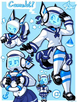 :3 anchor asian_clothing blue_background candy clothing dessert east_asian_clothing food gesture japanese_clothing japanese_school_uniform lollipop machine male multiple_poses not_furry one_eye_closed pose salute school_uniform screen screen_face serafuku simple_background solo uniform wink baronflint camelot_(baronflint) humanoid robot robot_humanoid 3:4 hi_res