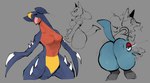 anthro anus barely_visible_anus big_butt black_sclera blue_body blue_fur blue_scales breasts butt butt_squish chest_spike claws featureless_breasts featureless_crotch female front_view fur grey_background impact_lines medium_breasts midriff multicolored_body multicolored_scales narrowed_eyes navel neck_tuft nude open_mouth pokeball rear_view red_body red_scales scales sharp_teeth shocked side_view simple_background spikes spikes_(anatomy) squish tail teeth thick_thighs tuft wide_hips yellow_body yellow_eyes yellow_scales goonie-san nintendo pokemon canid canine garchomp generation_4_pokemon lucario mammal pokemon_(species) absurd_res hi_res multiple_images partially_colored sketch_page