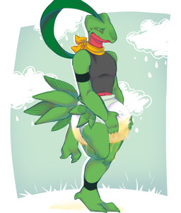 3_toes 5_fingers abstract_background accident animal_feet anthro armband armwear black_armband black_armwear black_clothing black_legband black_legwear bodily_fluids claws clothed clothing cloud countershade_body countershade_neck countershade_torso countershading dark_green_leaves defeat defeated desperation diaper diaper_fetish diaper_use dripping_urine embarrassed embarrassed_male excessive_bodily_fluids excessive_genital_fluids excessive_urine eyes_closed feet finger_claws fingers full_diaper genital_fluids grass grass_field green_arms green_background green_body green_face green_feet green_finger_claws green_hands green_leaves green_legs green_scales green_snout green_toe_claws green_upper_jaw grey_clothing grey_shirt grey_sleeveless_shirt grey_topwear hallux hands_on_crotch hands_on_own_crotch head_leaf holding_crotch holding_in_urine holding_own_crotch humanoid_hands incontinence kerchief leaf leaf_tail leaking_diaper leaves_on_arms leaves_on_body legband legwear male multi_tail multicolored_body multicolored_scales neckerchief neckwear omorashi on_one_leg pee_holding peeing plant pokemorph potty_dance red_body red_countershading red_face red_lower_jaw red_scales red_snout red_throat red_torso red_underbelly scales shirt simple_background sky sleeveless_shirt solo standing sweat sweatdrop swollen_diaper tail toe_claws toes topwear unclean_diaper urine urine_drip urine_pool urine_pooling used_diaper using_diaper wearing_diaper wet_diaper wetting wetting_diaper white_background yellow_eyes yellow_kerchief yellow_neckerchief yellow_sclera raindristashka nintendo pokemon dino_evergreen fan_character generation_3_pokemon grovyle pokemon_(species) scalie colored colored_sketch digital_drawing_(artwork) digital_media_(artwork) hi_res sketch