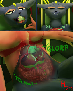 anthro bone death digestion eating eating_food eyeball female guts inside_stomach intestines liver neck_bulge organs plant sharp_teeth skull solo swallowing teeth tongue vore flightlesslizard nine_sols red_candle_games goumang_(nine_sols) domestic_cat felid feline felis mammal 4:5 absurd_res hi_res