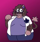 amber_(felineflustered) anthro arm_hair big_breasts body_hair breasts clothing demon domestic_cat eyewear felid feline felineflustered felis female flower glasses low_res mammal mature_female one_fang overweight overweight_female plant snaggle_tooth solo trans_(lore) trans_woman_(lore) whiskers