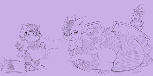 anthro armor belly belly_overhang big_belly clothing expansion female gloves handwear headgear helmet huge_belly onomatopoeia overweight overweight_anthro purple_and_black rumbling_stomach simple_background solo sound_effects text weight_gain shweetmagnet mythology sega sonic_superstars sonic_the_hedgehog_(series) trip_(dragon_form) trip_the_sungazer dragon mythological_creature mythological_scalie scalie 2023 hi_res monochrome sketch