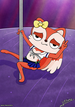 anthro asian_clothing bottomless clothed clothing countershade_face countershade_torso countershading dancing dipstick_tail east_asian_clothing facial_tuft female japanese_clothing japanese_school_uniform markings money nipples pole pole_dancing school_uniform serafuku solo stripper stripper_pole tail tail_markings thin_calves thin_legs thin_thighs tuft uniform white_body white_countershading young young_anthro jrtmrx disney kiff_(series) candle_fox canid canine fox mammal hi_res