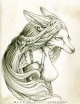 anthro female hair long_hair solo alectorfencer myre canid canine fox mammal 2009 half-length_portrait line_art monochrome portrait